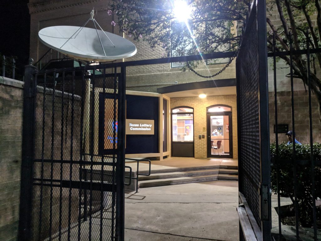 The secret back entrance to the viewing room of the Texas Lottery.