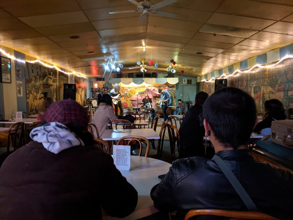 Carousel lounge seating area and stage.